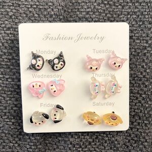 New Set of 6 Cute Sanrio Earrings Kuromi, My Melody, And Cinnamoroll cute gift